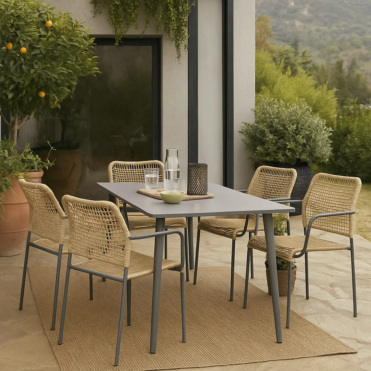 JUST HOME COLLECTION - Juego de Comedor de Terraza Lepascal 4 Personas Café
