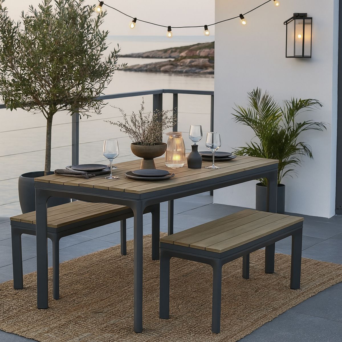 JUST HOME COLLECTION - Mesa de Terraza Extensible 140 a 200 cm Rectangular Aluminio Natural