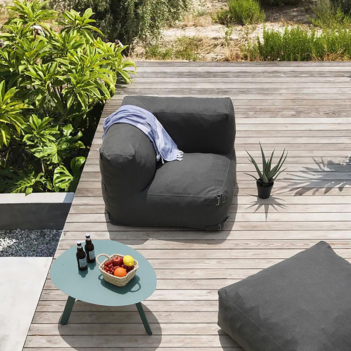 JUST HOME COLLECTION - Puff Esquinero para Terraza Mykonos Gris Oscuro 60x86x87 cm