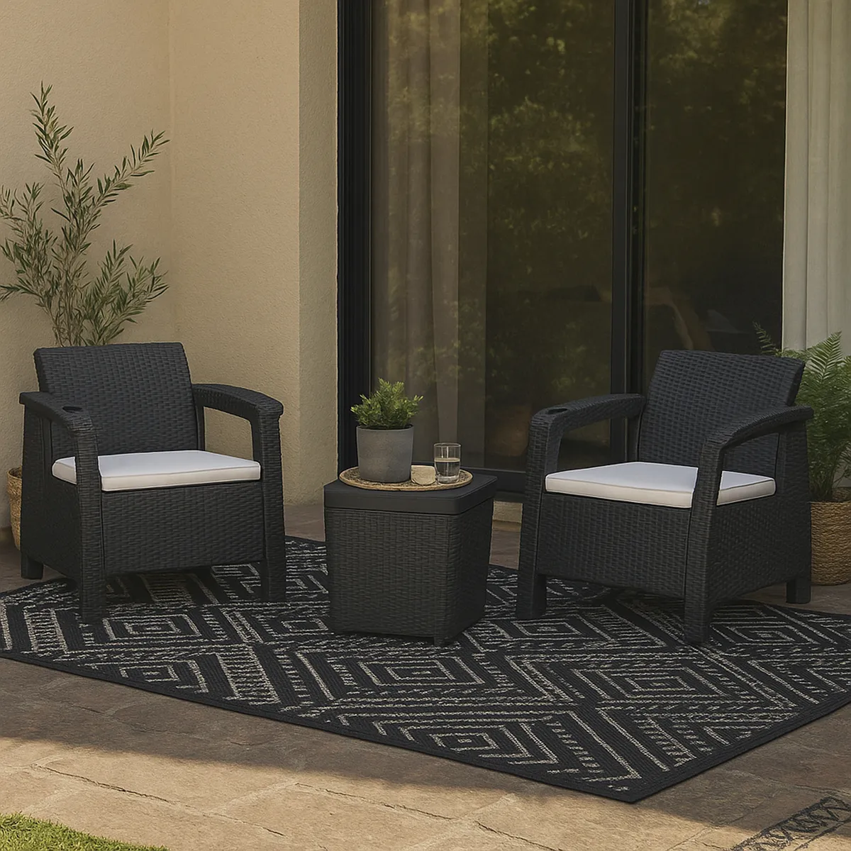 MQ - Juego de Balcón Ferrara 2 Personas Negro