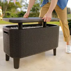 KETER - Mesa Cooler Bevy Bar Ovalada Polipropileno 83.5x40.5x75 cm Café