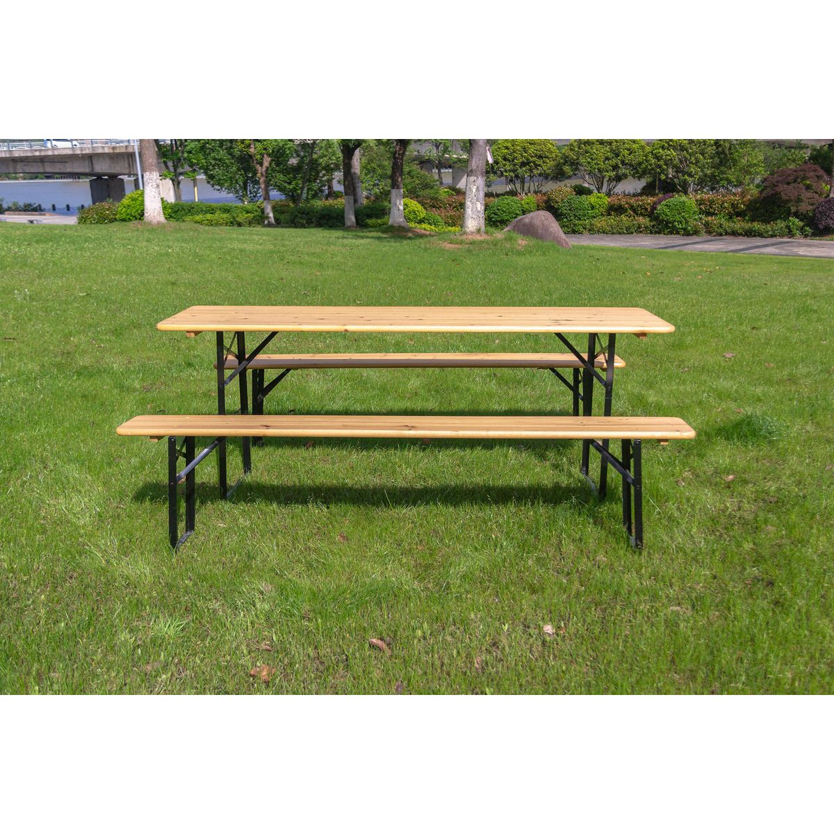 JUST HOME COLLECTION - Set de Mesa y Bancos Madera para Picnic 