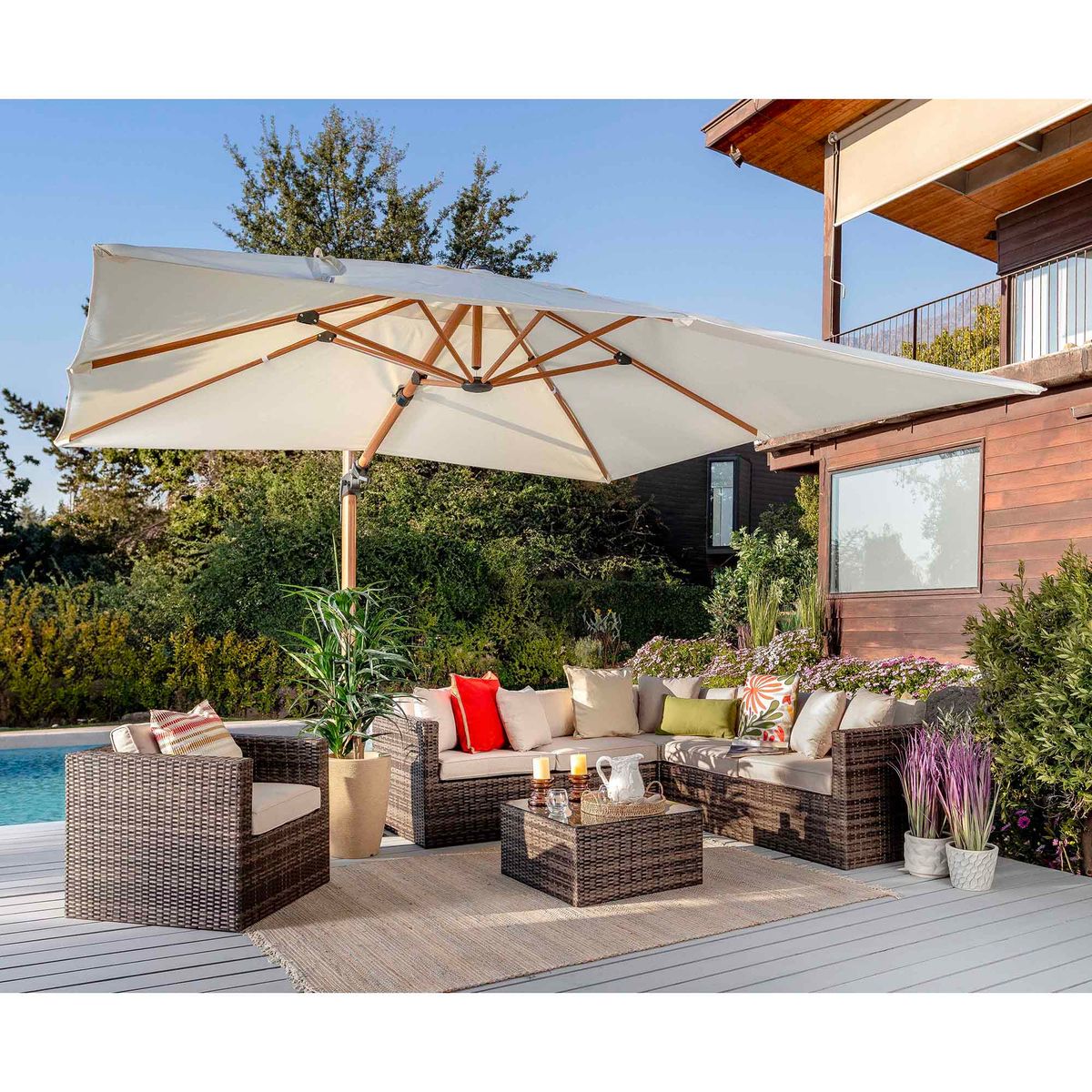 JUST HOME COLLECTION - Quitasol Lateral Poliéster 3x3 metros Natural