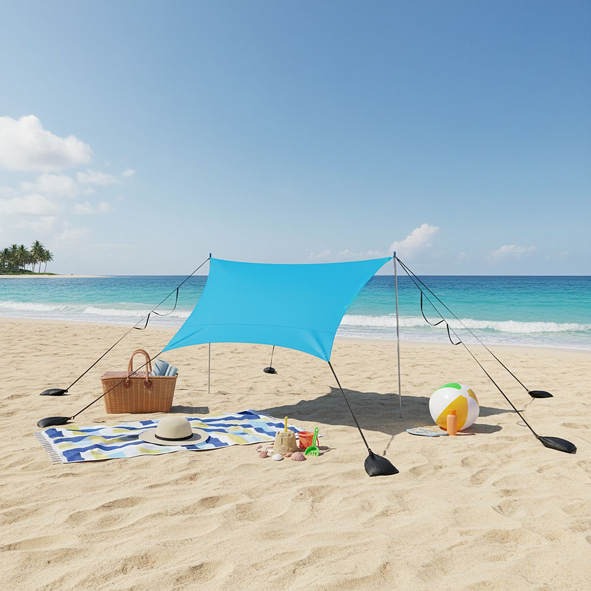 KLIMBER - Toldo de Playa Portátil Polipropileno 2.1x2.1 metros Azul claro