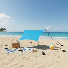 KLIMBER - Toldo de Playa Portátil Polipropileno 2.1x2.1 metros Azul claro