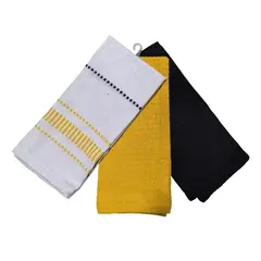 JUST HOME COLLECTION - Set 3 Paños Rectangular 40x40 cm Cocina Blanco, Amarillo y Negro