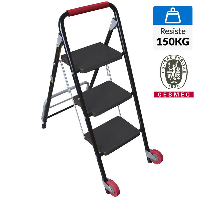 BAUKER - Escalera carro De tijera Acero 0.97 m 3 Peldaños