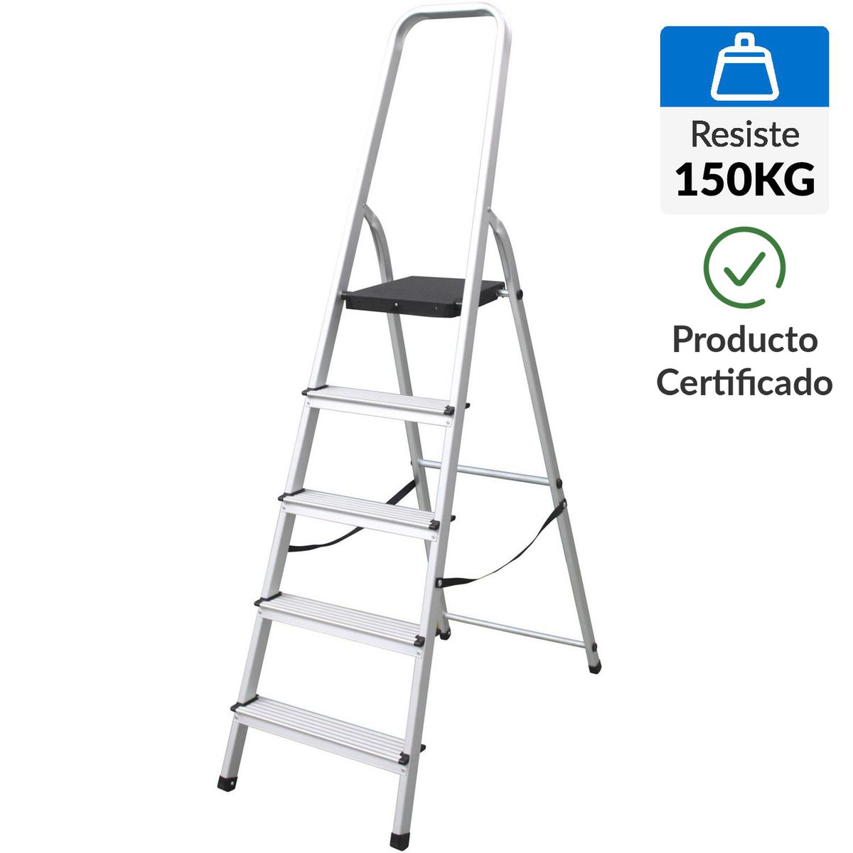 BAUKER - Escalera + plataforma De tijera Aluminio 179 cm 5 Peldaños