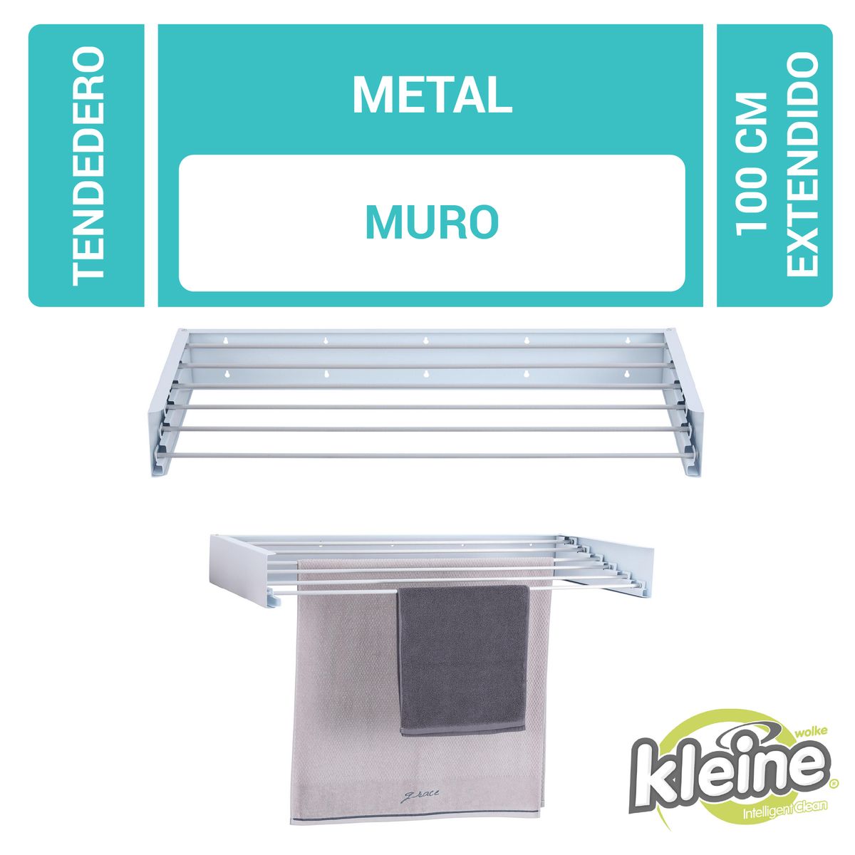 KLEINE WOLKE - Tendedero de Ropa Muro Metal 100x50x13 cm Blanco
