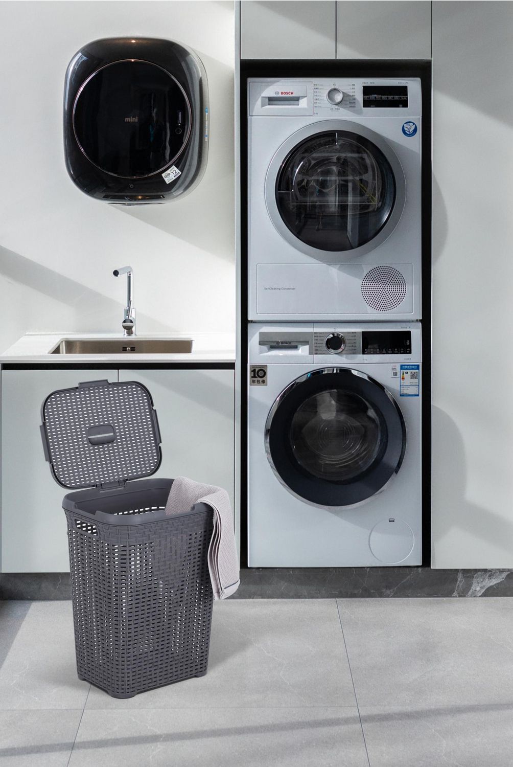 KLEINE WOLKE - Cesto de Ropa con Tapa 33x57.5x44.5 cm 70 l Gris