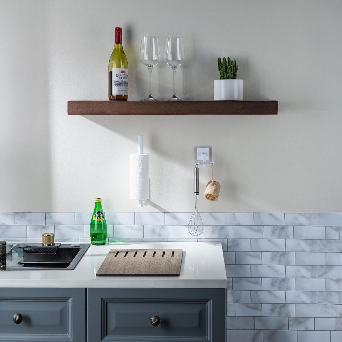 SENSI DACQUA - Portapapel Cocina adhesivo + Gancho cocina adhesivo blanco