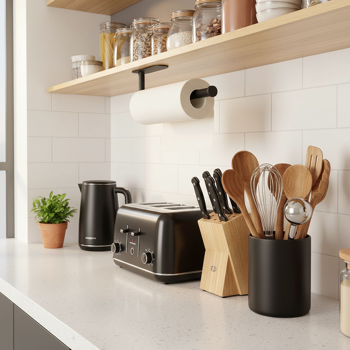 SENSI DACQUA - Portapapel Cocina Adhesivo Negro