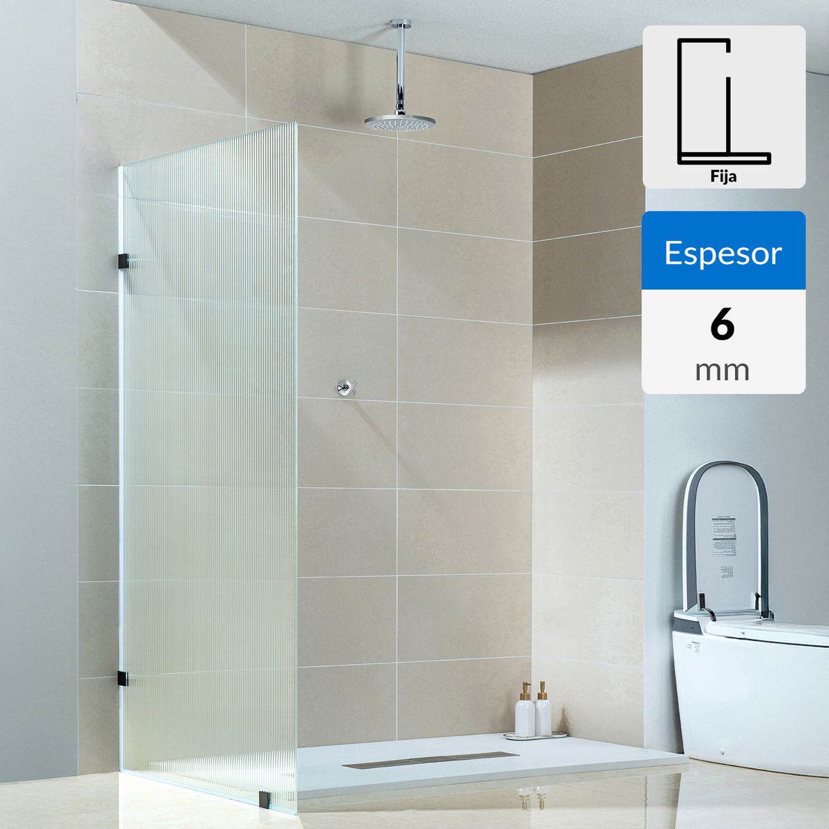 SENSI DACQUA - Mampara Ondas de Ducha Fija 100x190 cm Vidrio Templado 6 mm