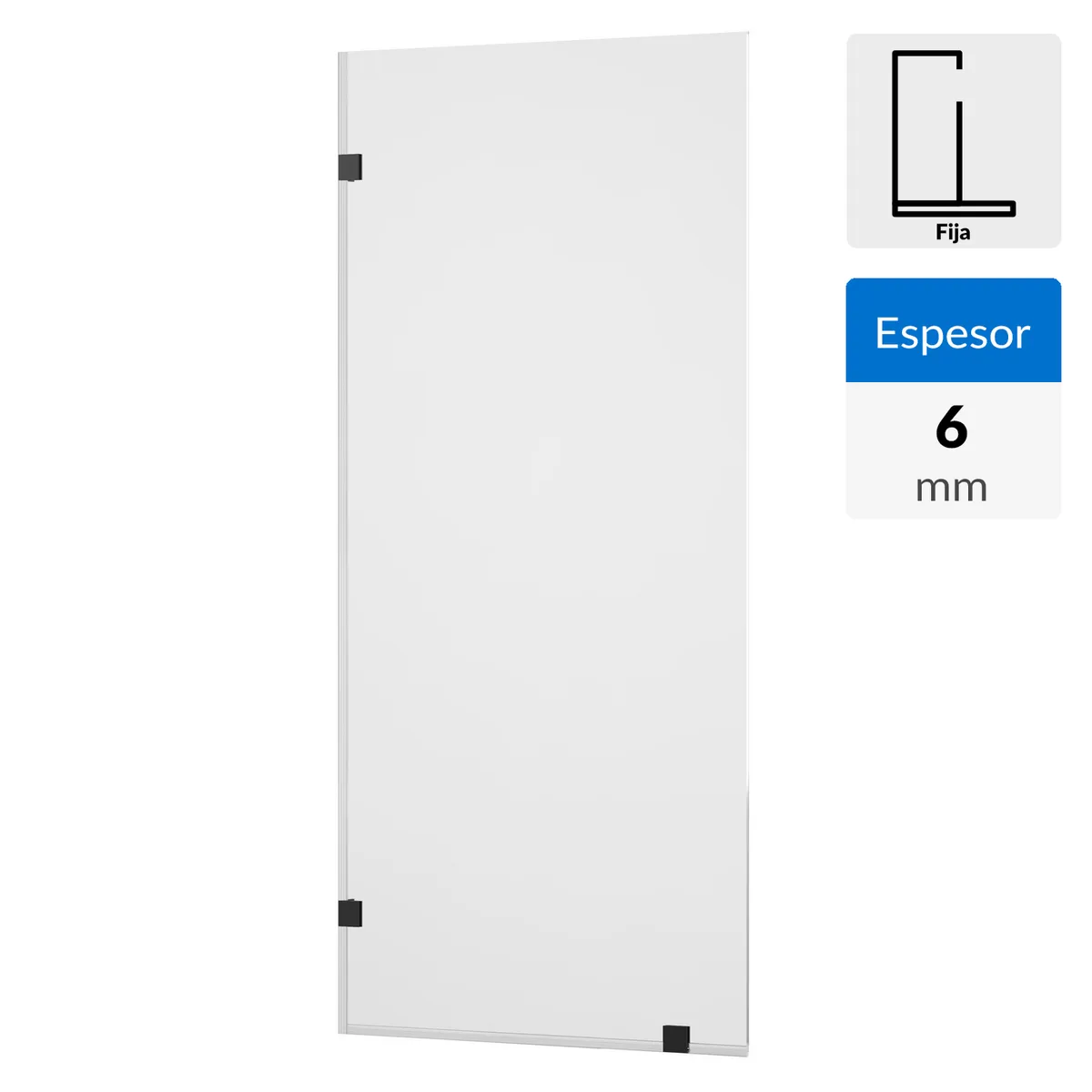 SENSI DACQUA - Mampara de Ducha Fija 100x190 cm Vidrio Templado 6 mm