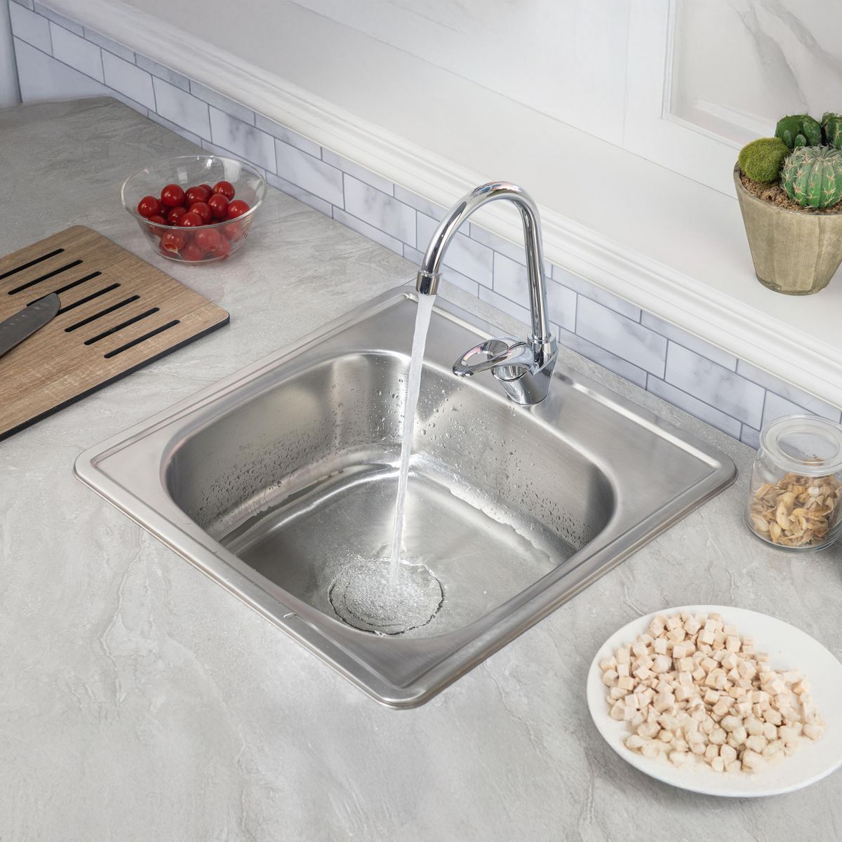 SENSI DACQUA - Lavaplatos con Monomando 1 Cubeta(s) 48x17.5x48 cm Acero inoxidable