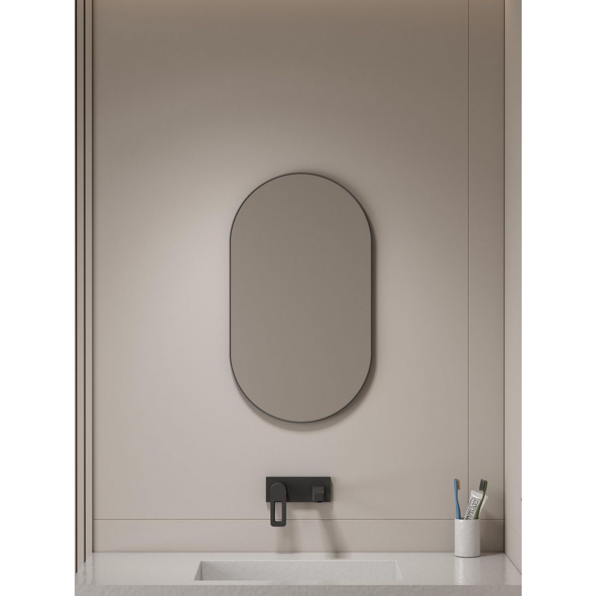 SENSI DACQUA - Espejo Baño Forma Ovalada 40x80 cm Negro Kr