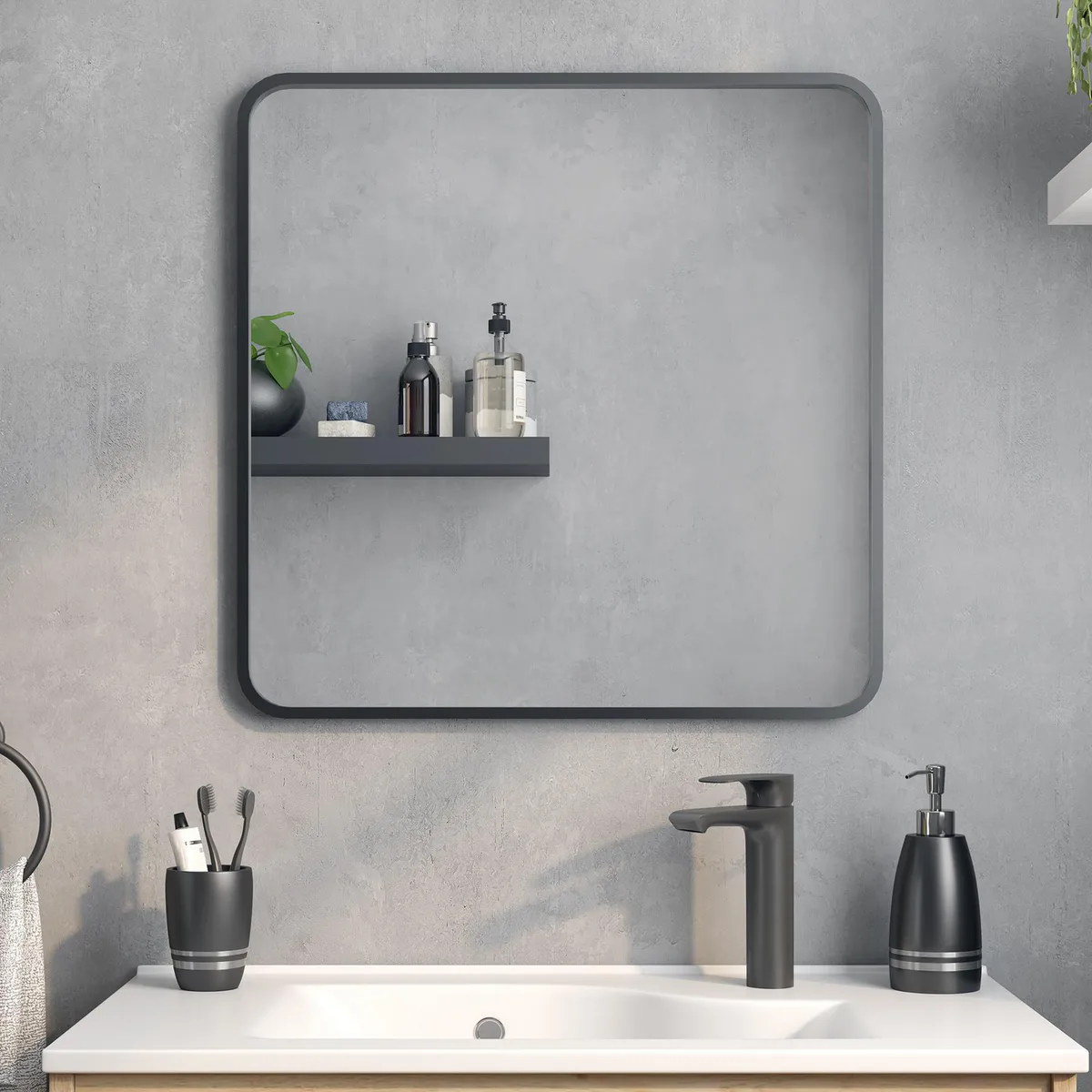 SENSI DACQUA - Espejo Baño Forma Cuadrada 60x60 cm Negro KR812