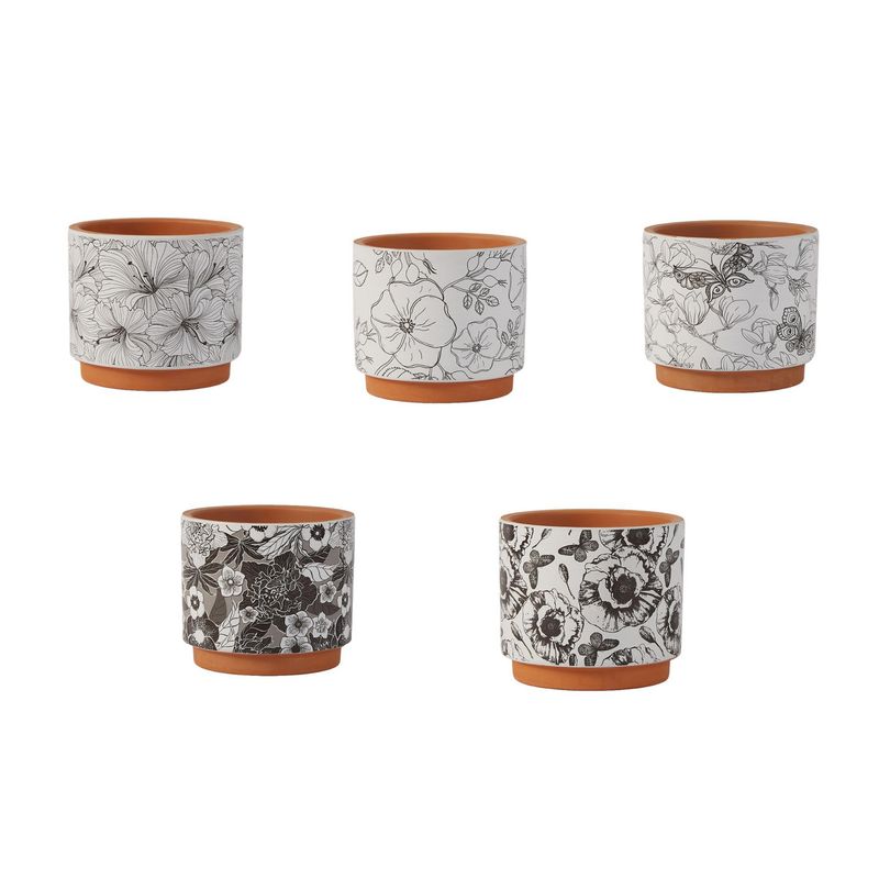 JUST HOME COLLECTION - Macetero Cerámica 1 unidad 14 cm Flores Blanco y Negro
