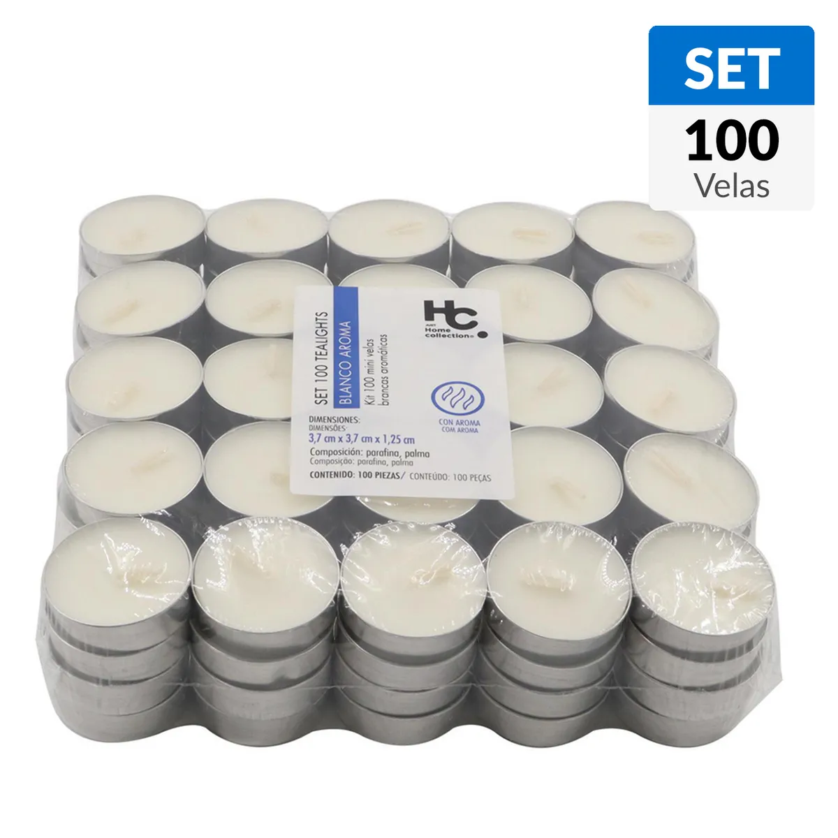JUST HOME COLLECTION - Set 100 Velas Tealights Blancas con Aroma