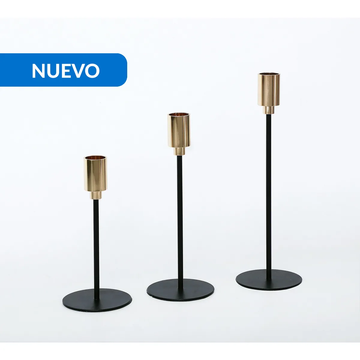 JUST HOME COLLECTION - Set 3 Candelabros Metal 16 cm 20 cm y 24 cm