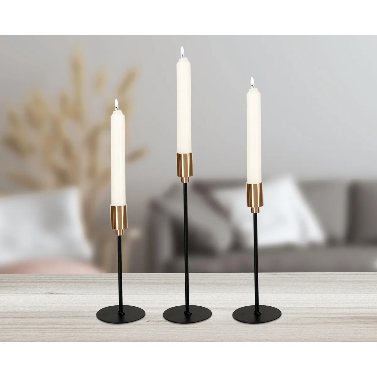JUST HOME COLLECTION - Set 3 Candelabros Metal 16 cm 20 cm y 24 cm