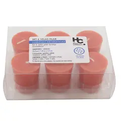 JUST HOME COLLECTION - Set 6 velas pilar color naranja con aroma 4,5x5,3cm