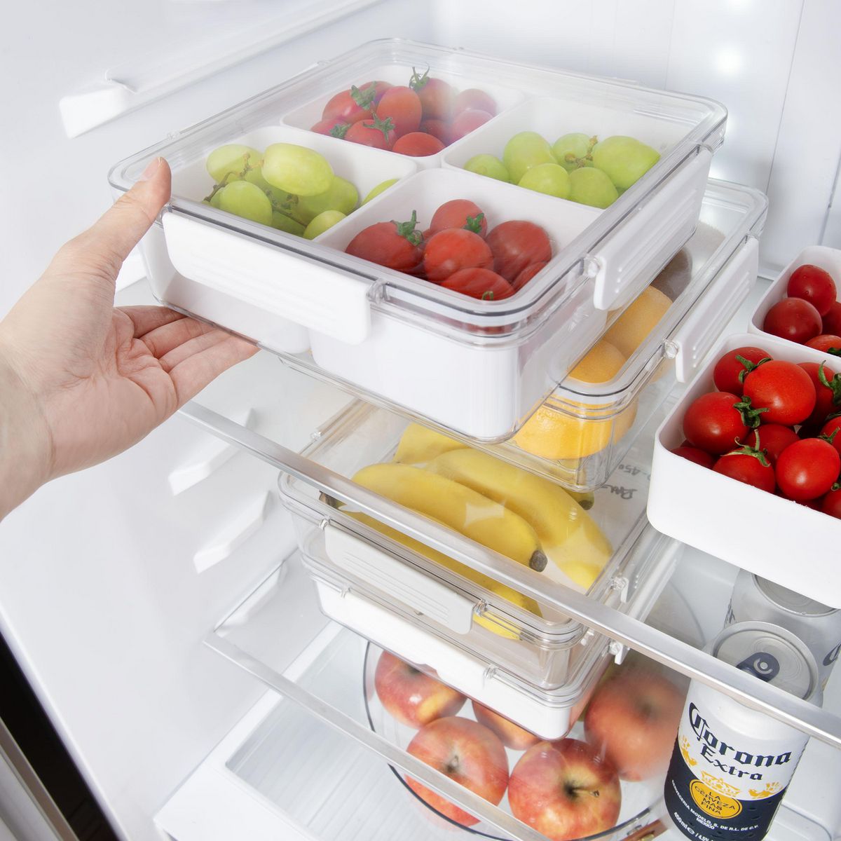 JUST HOME COLLECTION - Bandeja 4 Divisiones Cuadrada con Tapa Plástico 750 ml