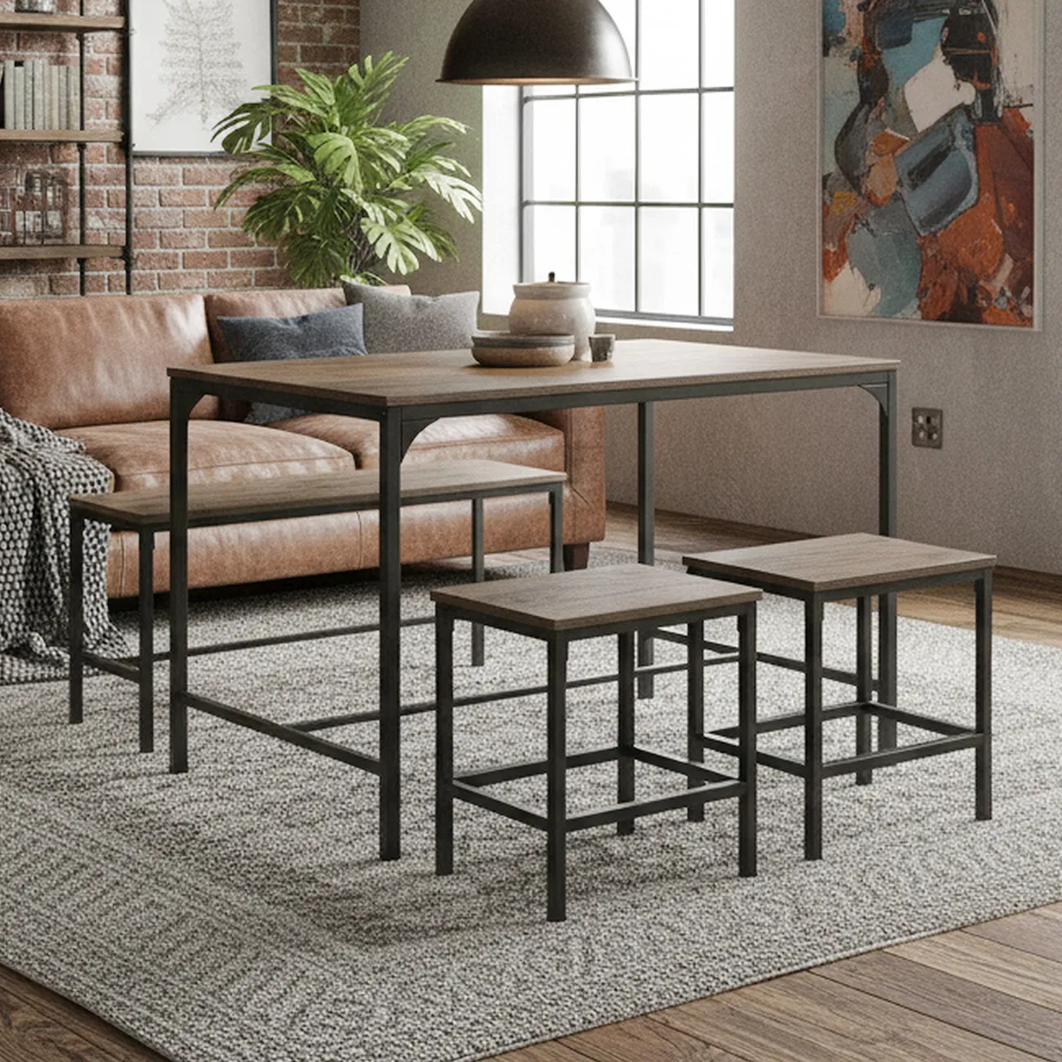 JUST HOME COLLECTION - Juego de Comedor Amana 4 Sillas Mesa Rectangular 70x75x110 cm Café/Negro