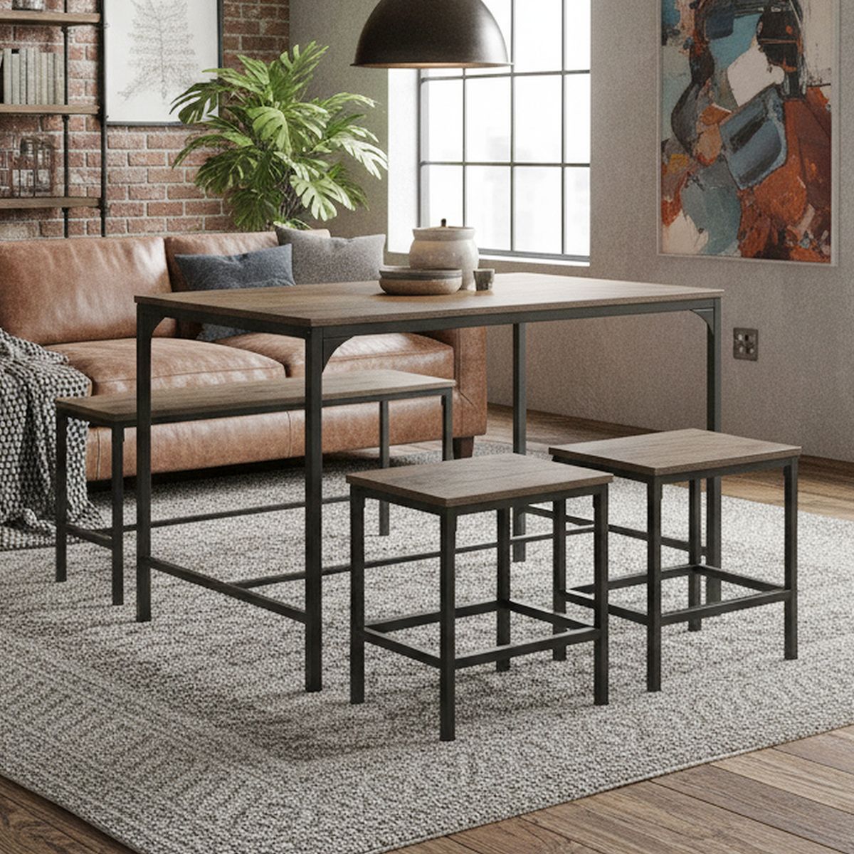 JUST HOME COLLECTION - Juego de Comedor Amana 4 Sillas Mesa Rectangular 70x75x110 cm Café/Negro