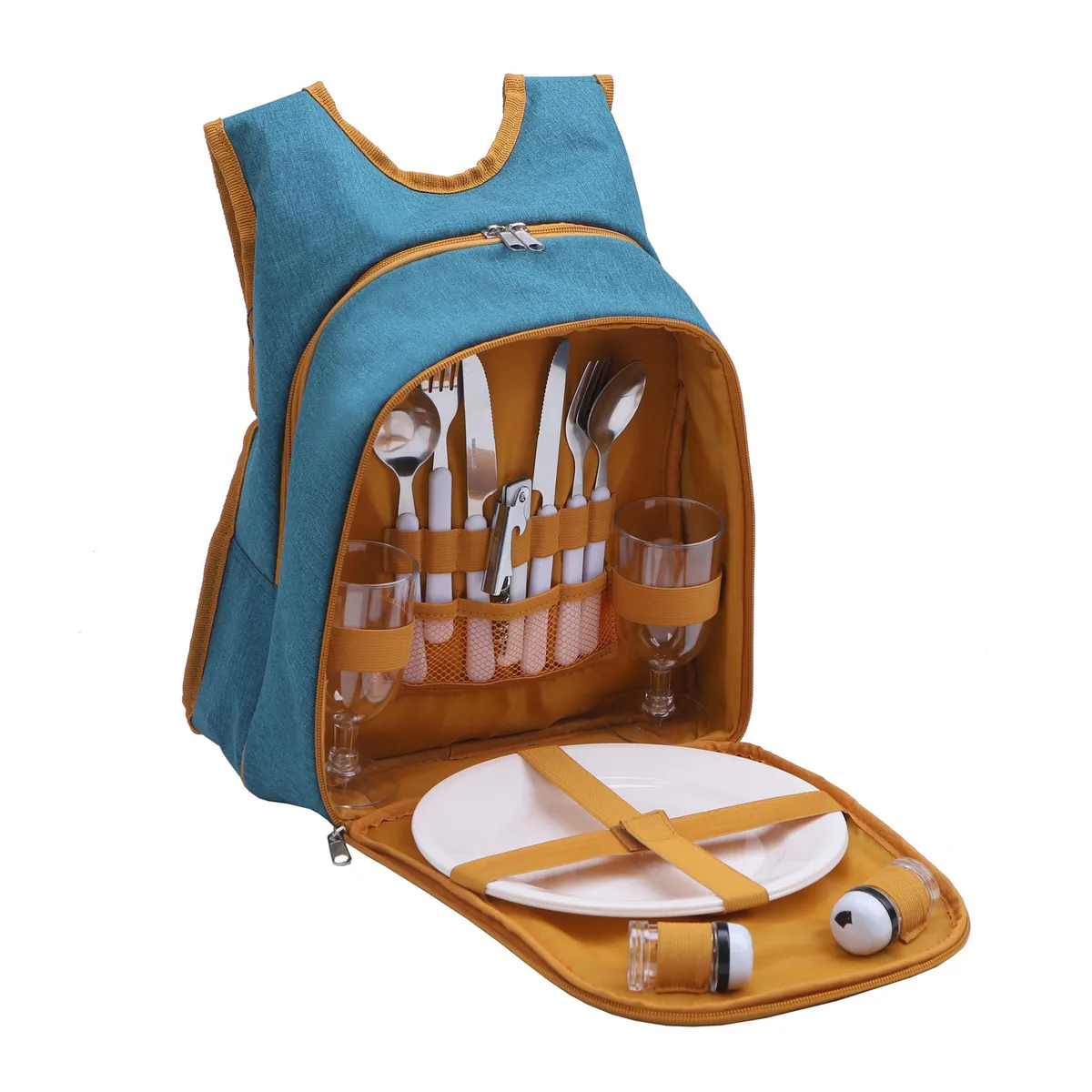 KLIMBER - Mochila con Accesorios de Picnic 5 Litros Azul/ Mostaza