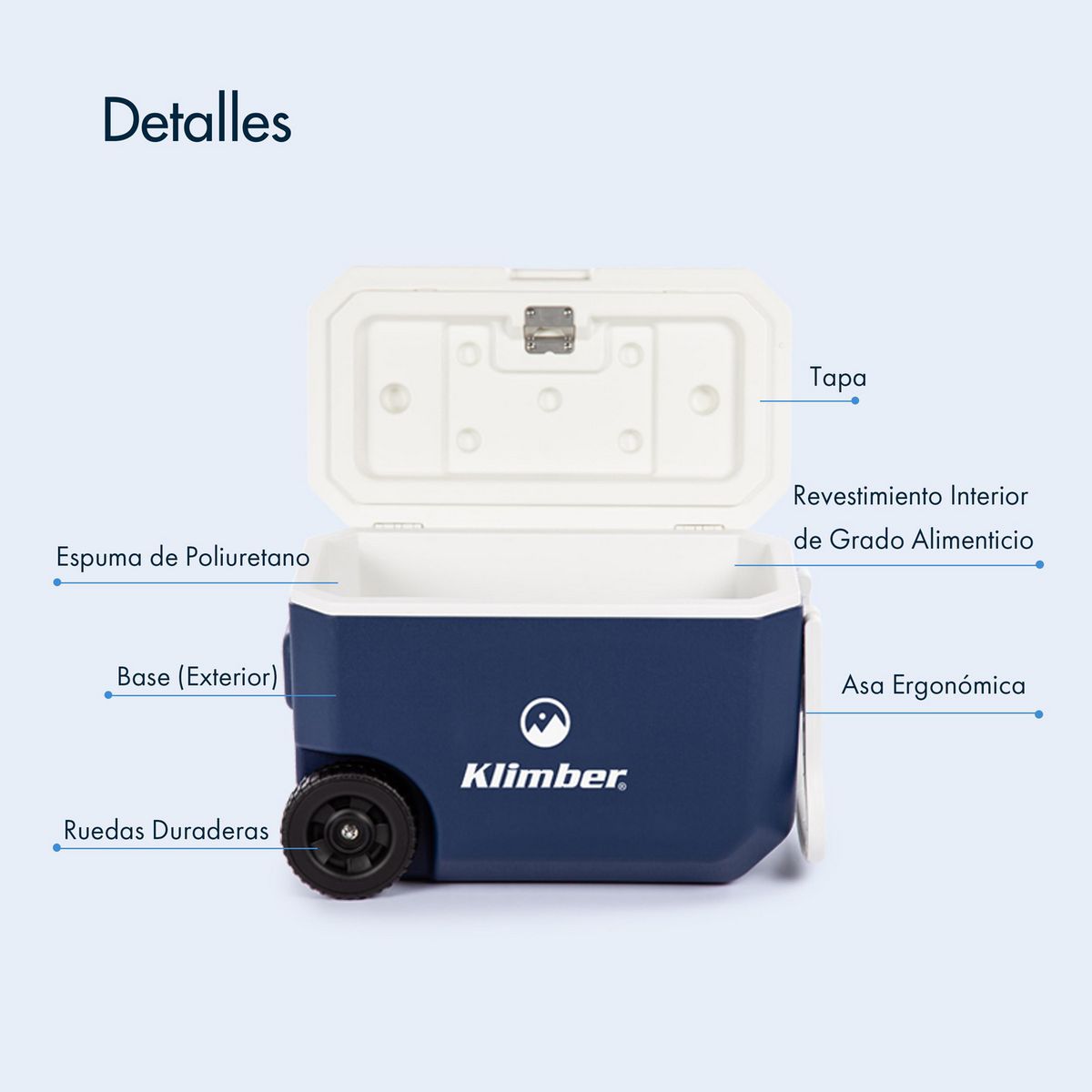 KLIMBER - Cooler con Ruedas 38 l Azul Oscuro