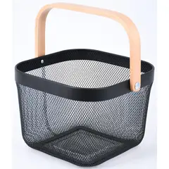 JUST HOME COLLECTION - Canasto metálico negro mango madera