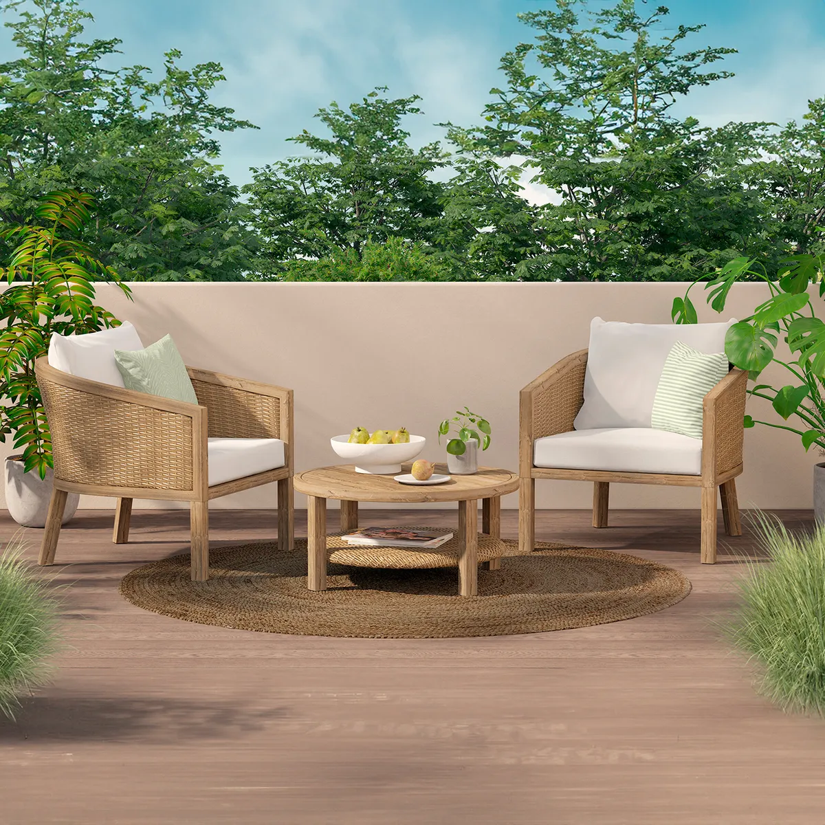 JUST HOME COLLECTION - Juego de Terraza Balcón de Madera Isla 2 Personas