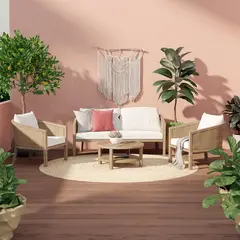 JUST HOME COLLECTION - Juego de living terraza madera isla 4 piezas