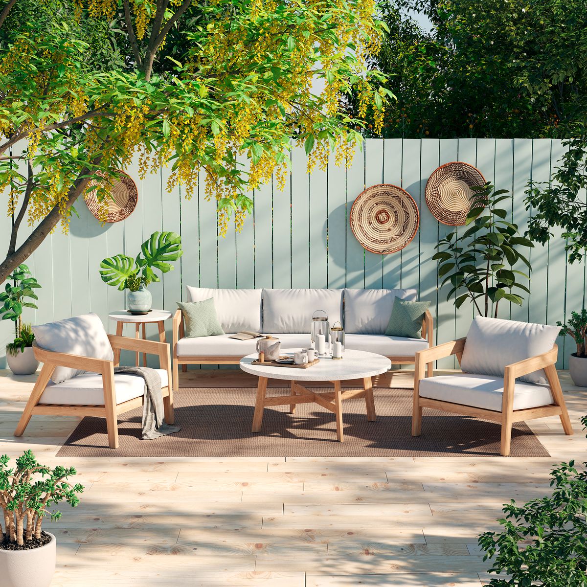 JUST HOME COLLECTION - Juego de living terraza teca kubu 5 piezas