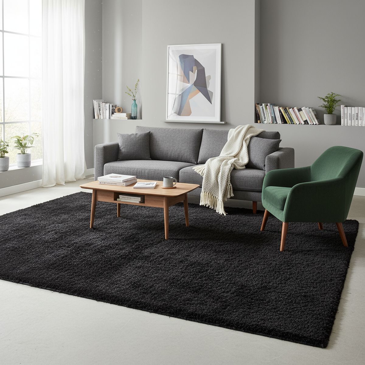 JUST HOME COLLECTION - Alfombra Grande Soft 200x285 cm Negro