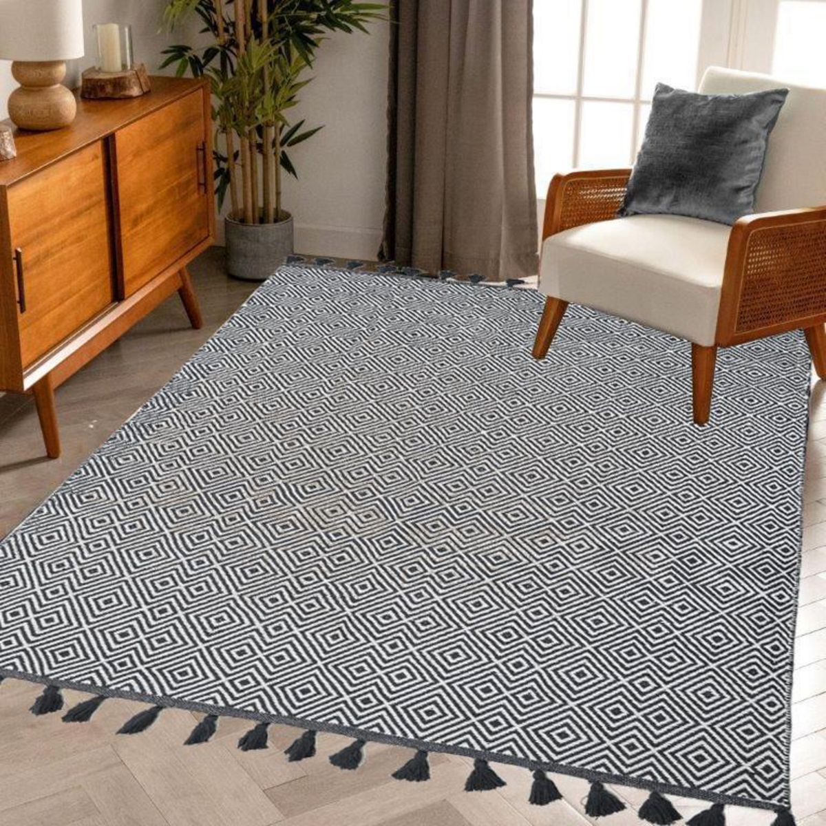 JUST HOME COLLECTION - Alfombra Algodón 160x230 cm White/ DK grey