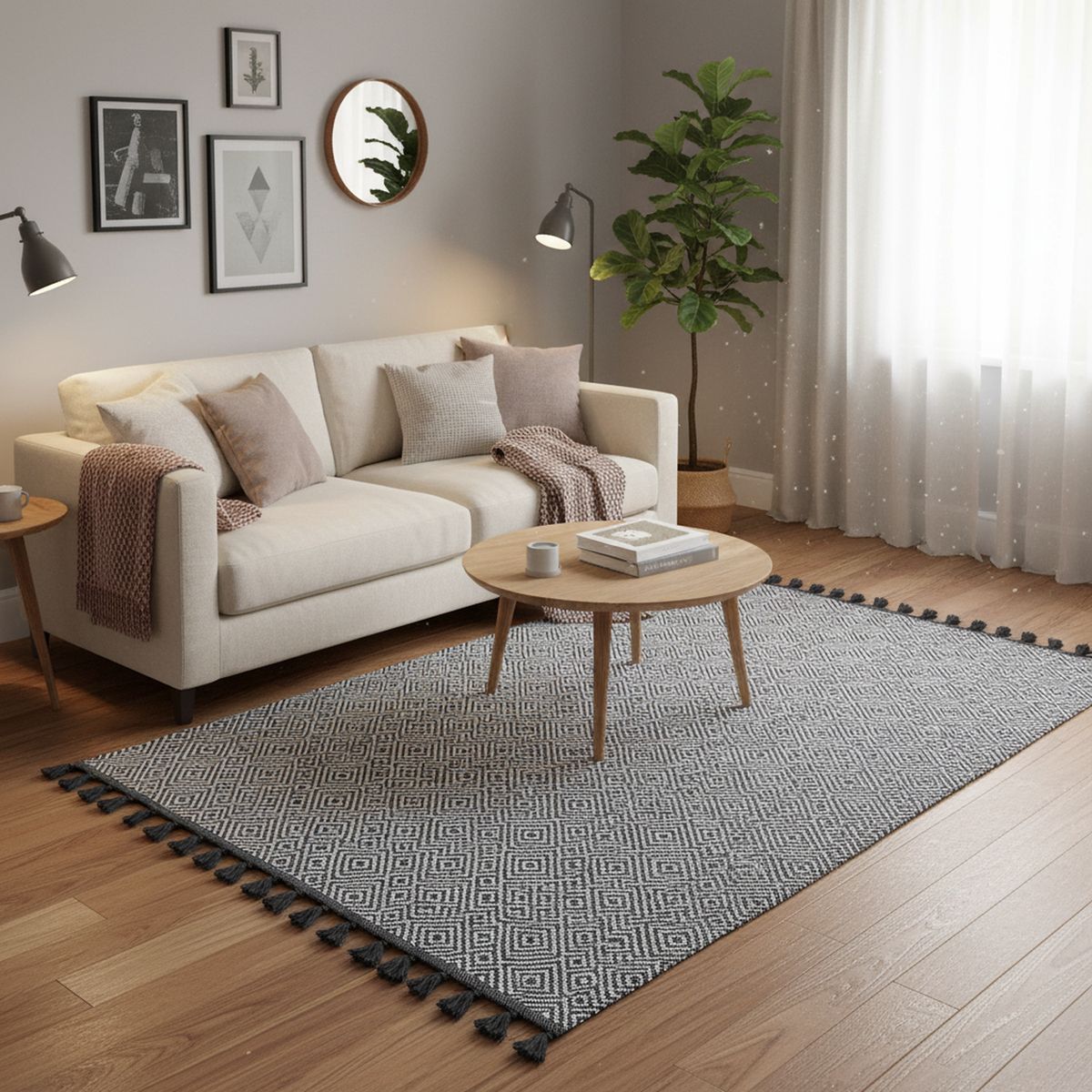 JUST HOME COLLECTION - Alfombra Algodón 120x170 cm Algodón Blanco/Gris