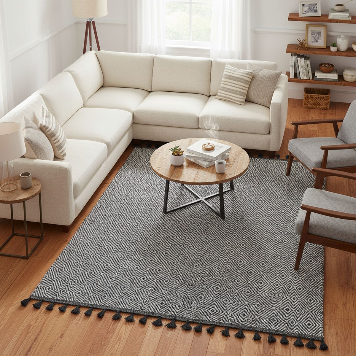 JUST HOME COLLECTION - Alfombra Grande Algodón 200x290 cm Blanco/Gris