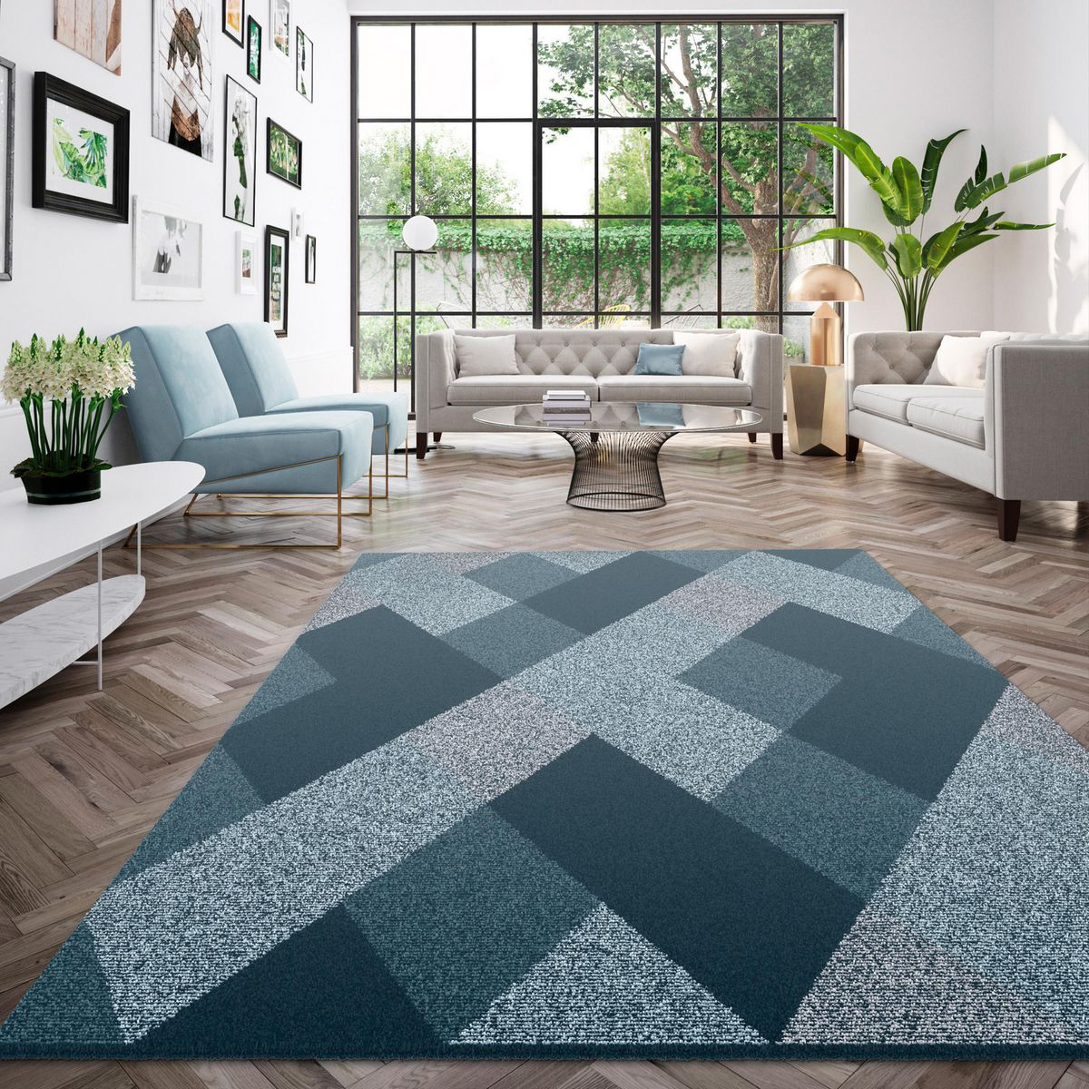 JUST HOME COLLECTION - Alfombra Elle geo 160x230 cm Polipropileno Azul