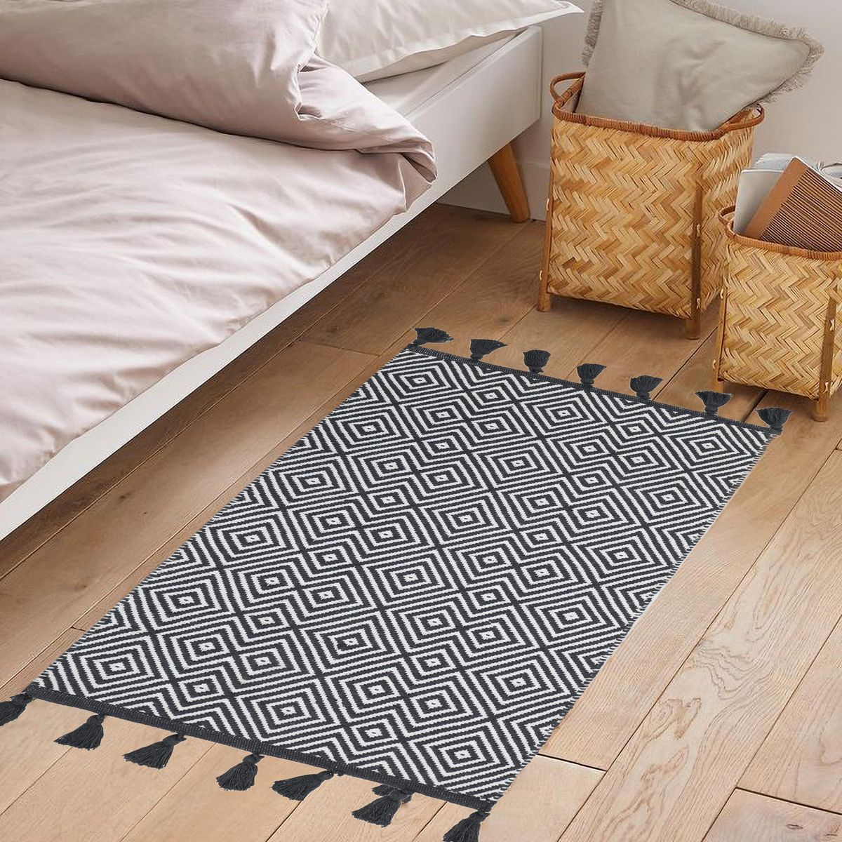 JUST HOME COLLECTION - Bajada de Cama Algodón 60x110 cm Blanco/Gris