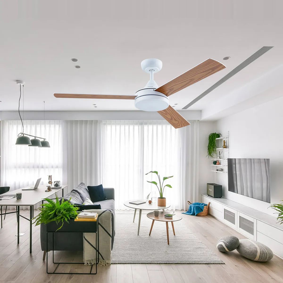 JUST HOME COLLECTION - Ventilador de Techo Zaro con Luz Led 3 Aspas Madera Color Reversible