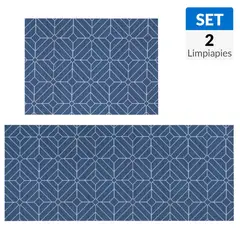 CASA BONITA - Set 2 Limpiapiés Cocina 50x70 cm y 50x120 cm Azul