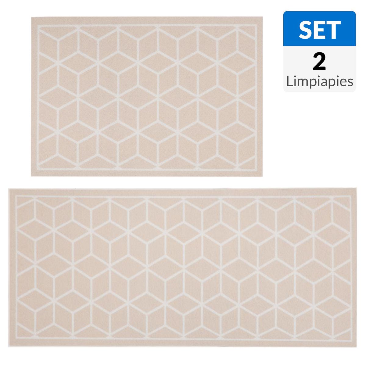 CASA BONITA - Set 2 Limpiapiés 50x70 cm y 50x120 cm Beige Geo 70x120 cm Multicolor