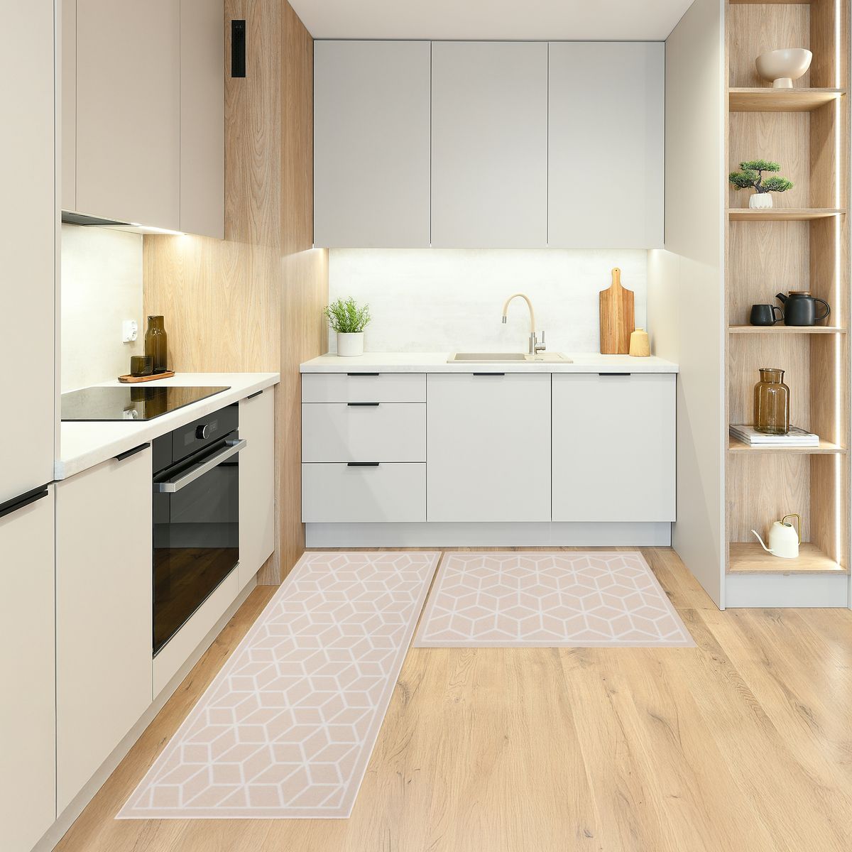 CASA BONITA - Set 2 Limpiapiés 50x70 cm y 50x120 cm Beige Geo 70x120 cm Multicolor