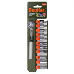 BAUKER - Set dados y chicarra 1/4 pulgadas 12 piezas