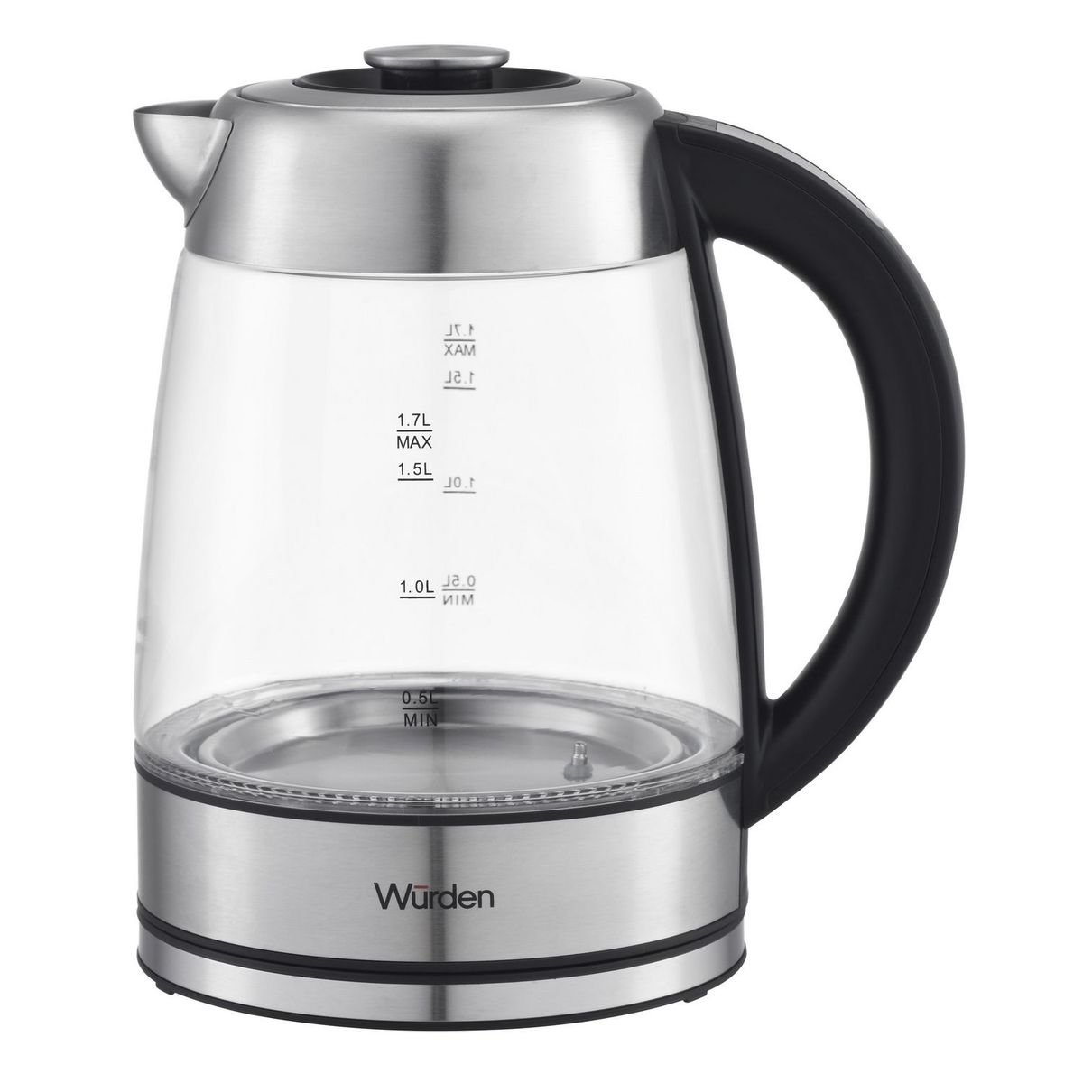 WURDEN - Hervidor Selector Temperatura Panel Digital Touch 1.7 Litros Plata; Transparente WKET-GLASSTEM