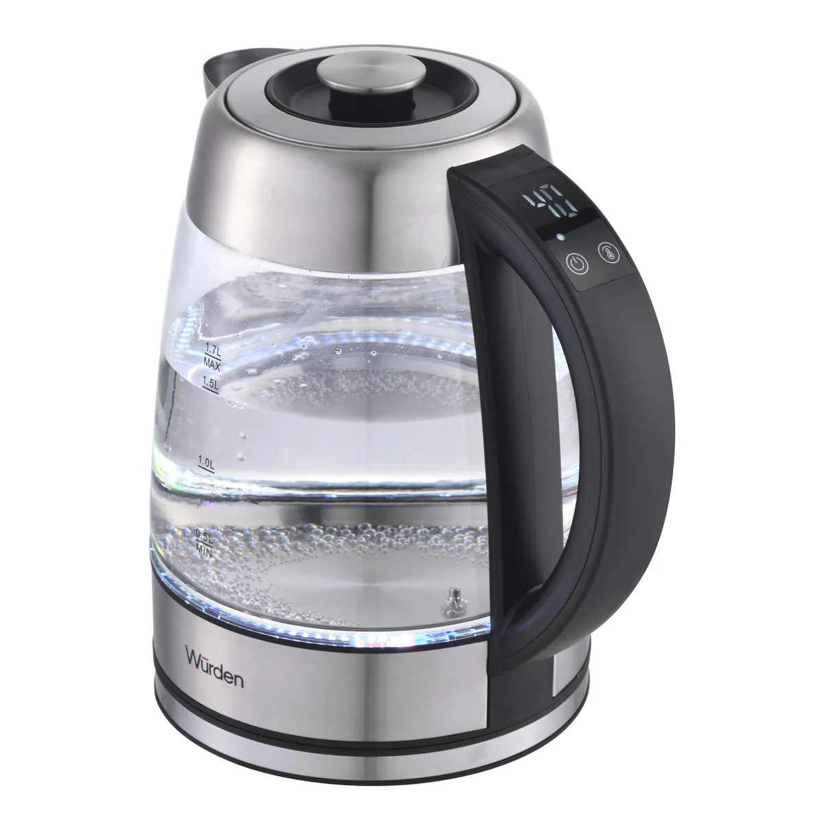 WURDEN - Hervidor Selector Temperatura Panel Digital Touch 1.7 Litros Plata; Transparente WKET-GLASSTEM