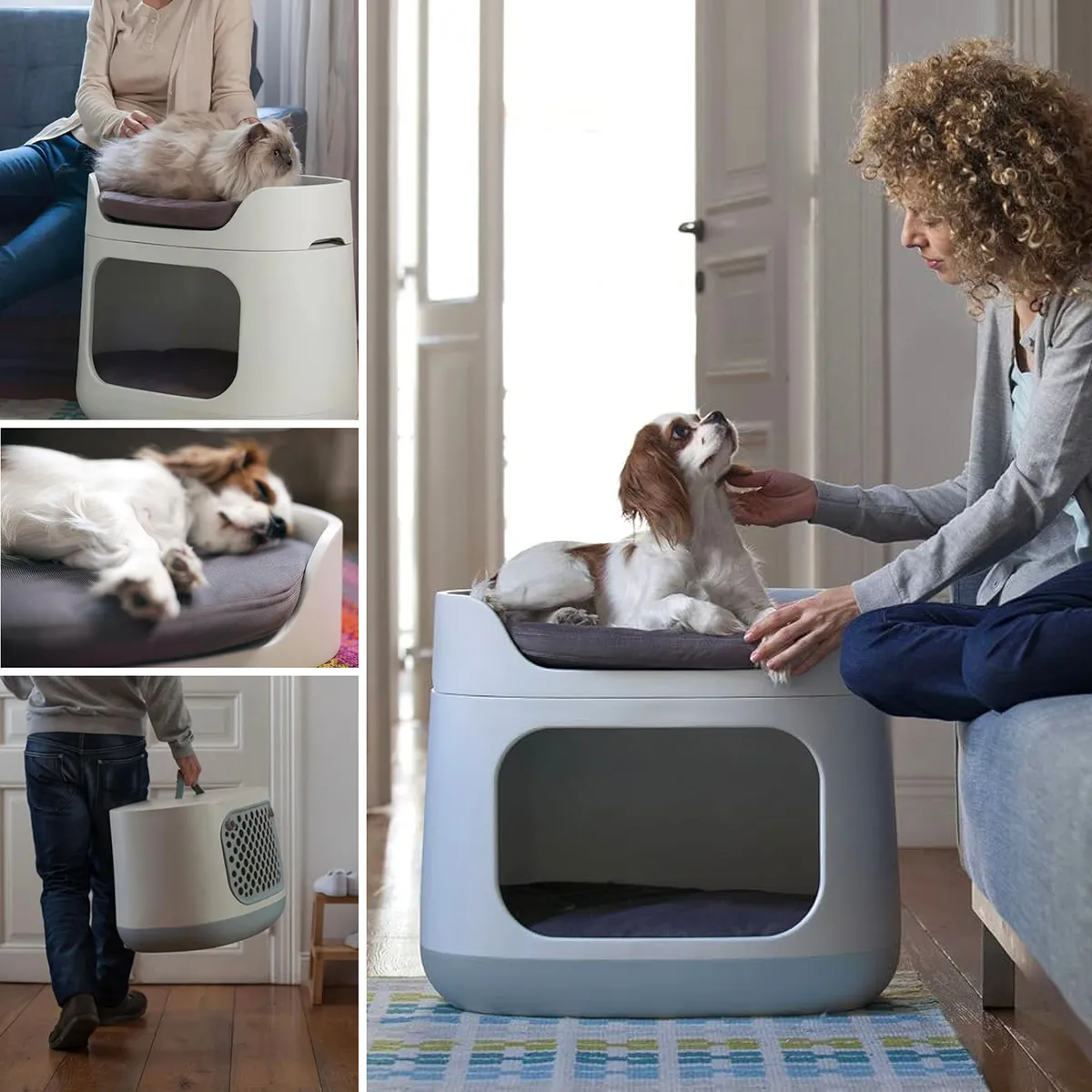 CURVER - Cama, casa y transportadora para Perro y gato 42x60x39 cm Gris