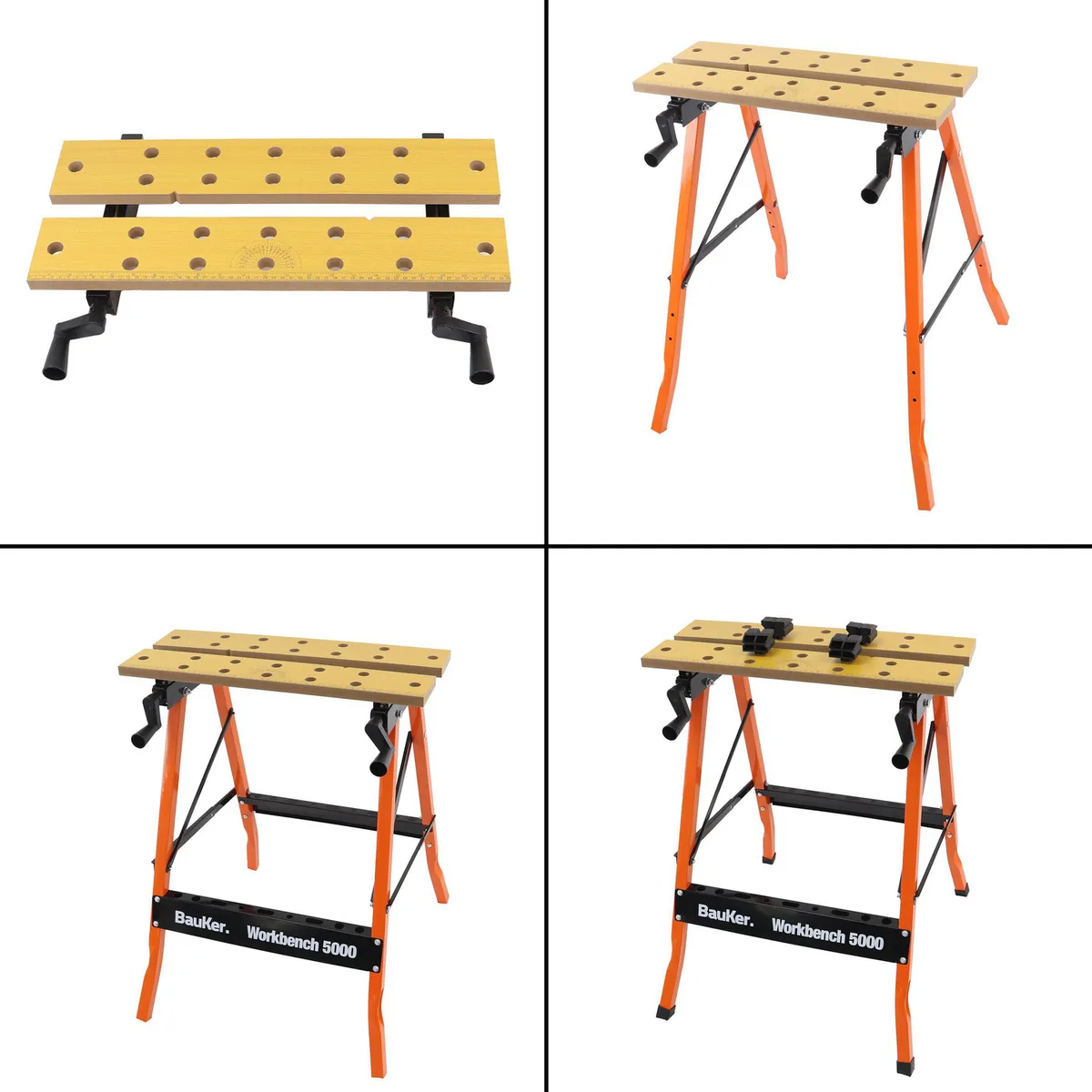 BAUKER - Banco de trabajo plegable madera 63x56x77,5 cm gris